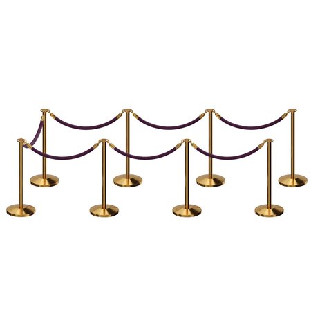 MONTOUR LINE Stanchion Post and Rope Kit Pol.Brass, 8 Flat Top 7 Purple Rope C-Kit-8-PB-FL-7-PVR-PE-PB